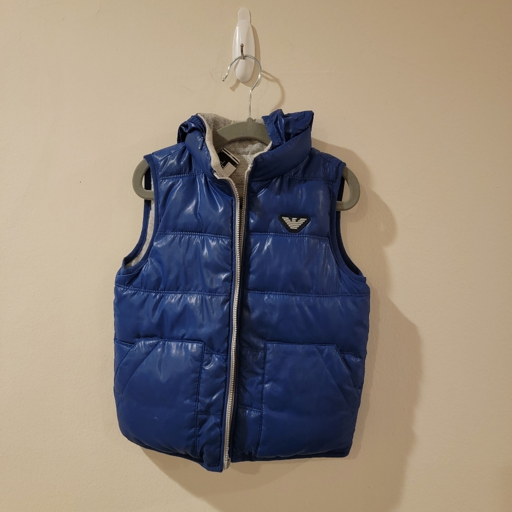 ARMANI JUNIOR REVERSIBLE PUFFER VEST - BOYS SIZE 2t - BLUE/GRAY